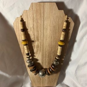 Wood, Metal and Ceramic Bead Necklace